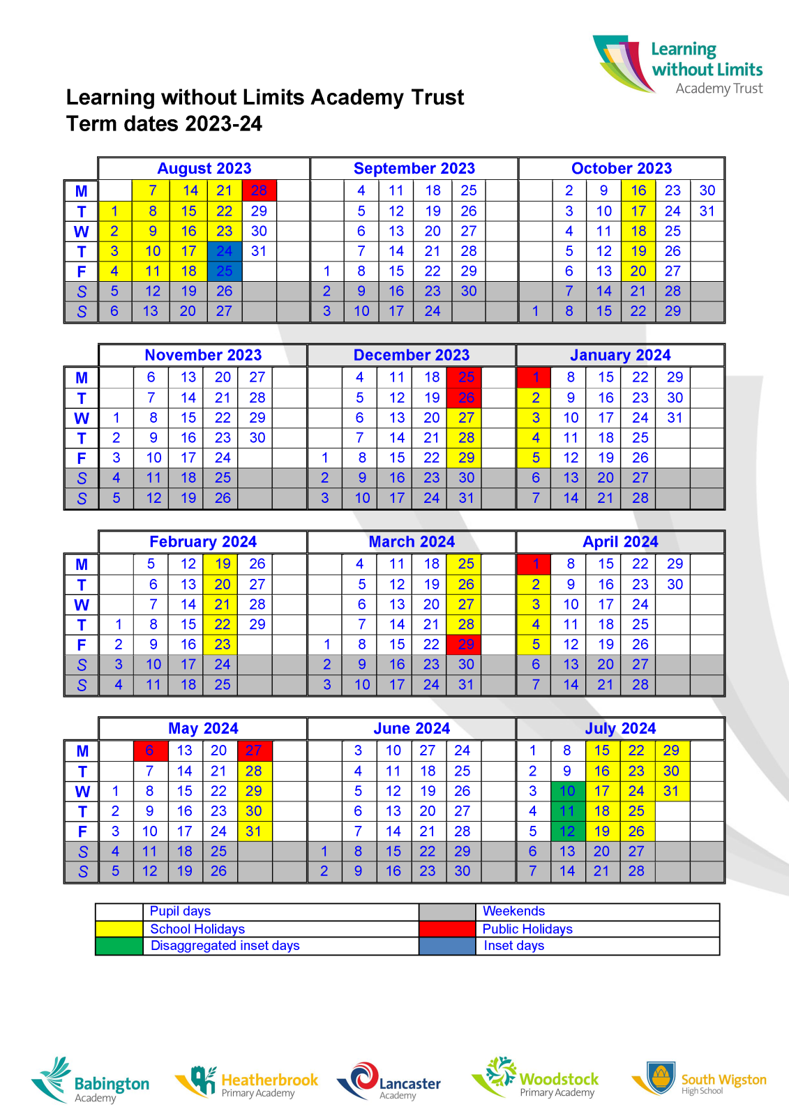 Learning Without Limits Academy Trust 2023 24 Term Dates